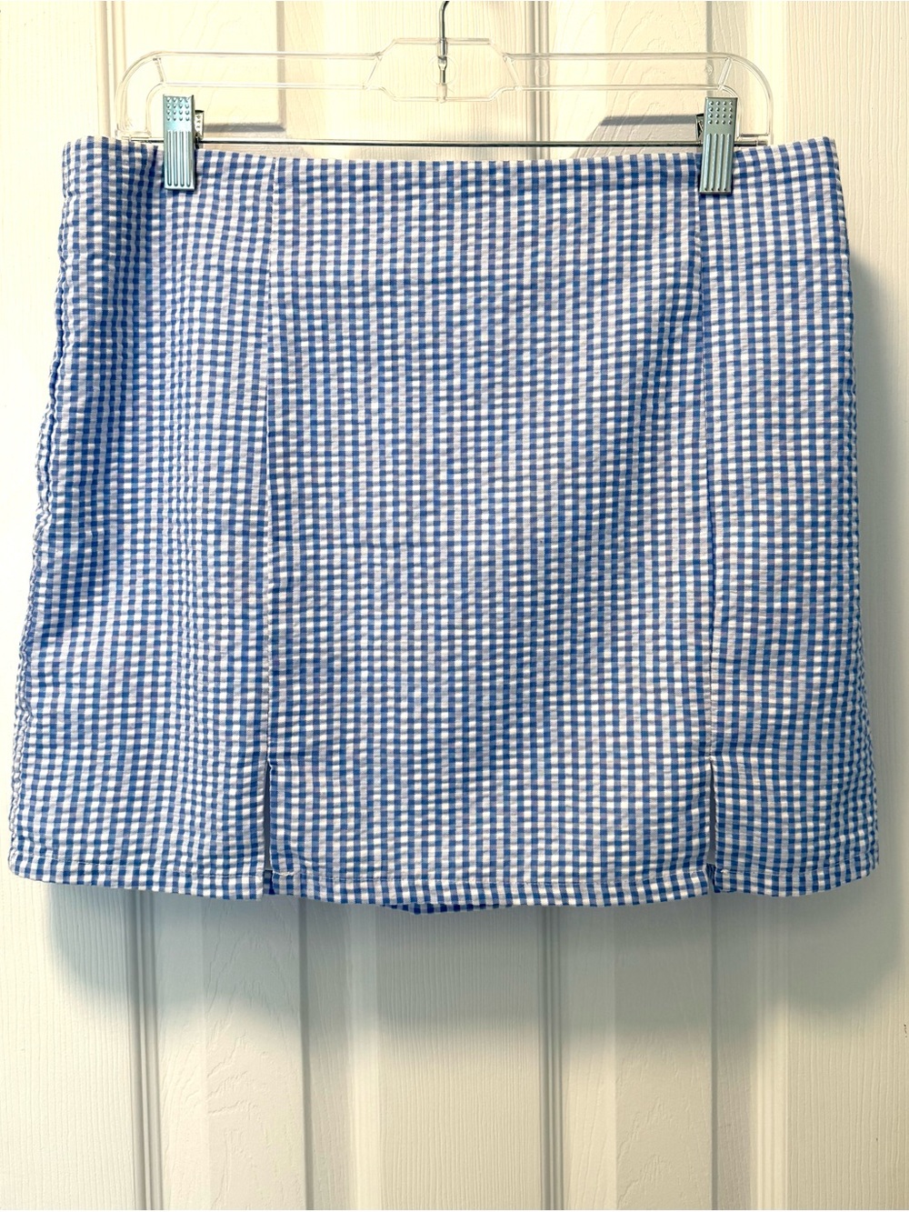 Seersucker Blue White Mini Skirt L 12-14